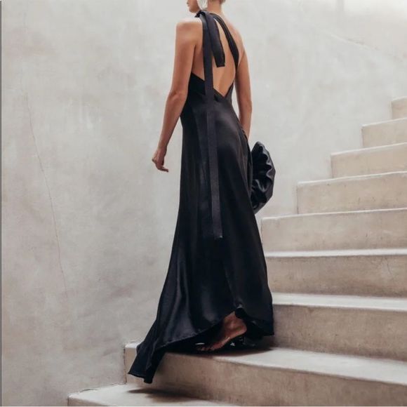 Cult Gaia Florence One-Shoulder Satin Black Gown 000/209 - Picture 7 of 10